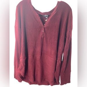 NWT Zeagoo Ribbed plus size Women Burgundy long sleeve sweater top